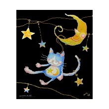 チョークアート作品・猫のエミリー☆月のリフト