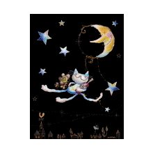 チョークアート作品・猫のエミリー〜月のリフトで迎えにいくよ