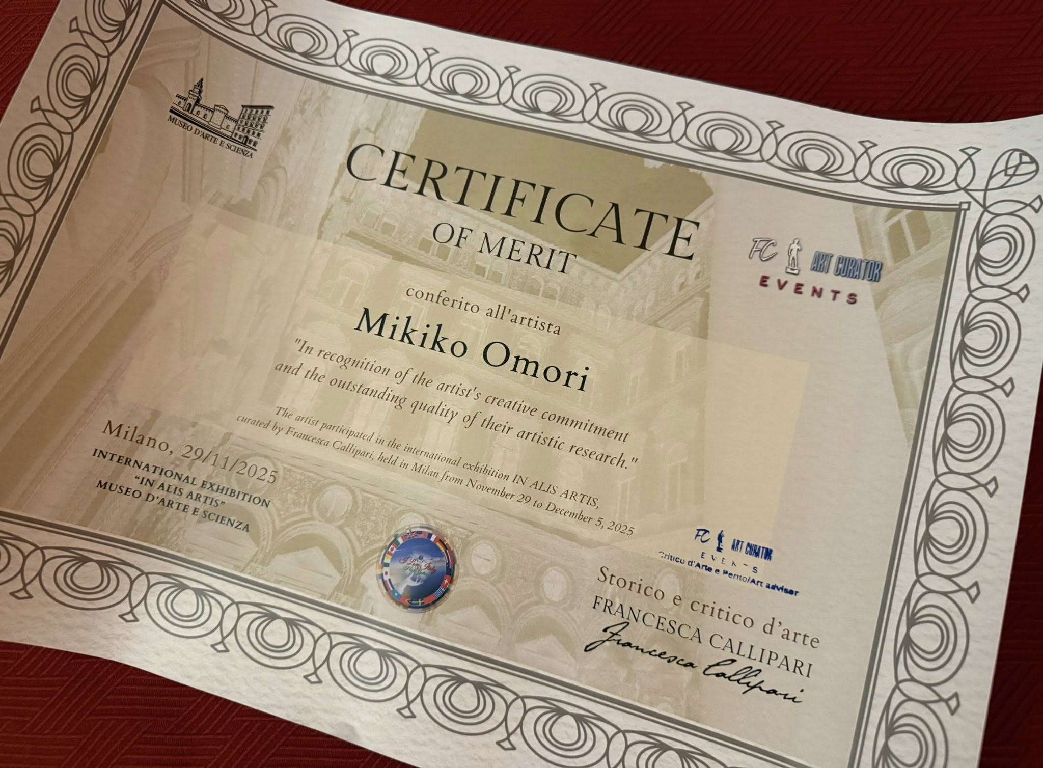 イタリア・ミラノの国際展覧会『In Alis Artis』展